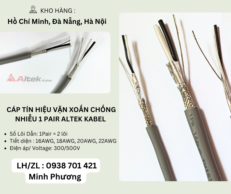Cáp tín hiệu vặn xoắn chống nhiễu 1 Pair Altek Kabel Đà Nẵng, Hà Nội, Hồ Chí Min